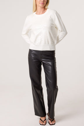 Sequin Crew Neck Knit Jumpers