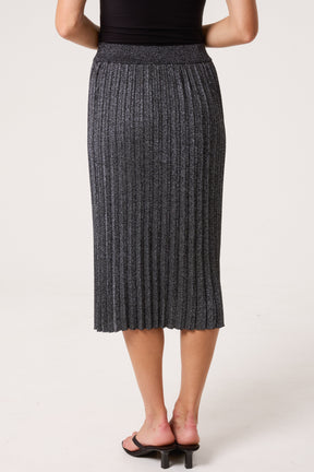 Pleated Lurex Knit Midi Skirt
