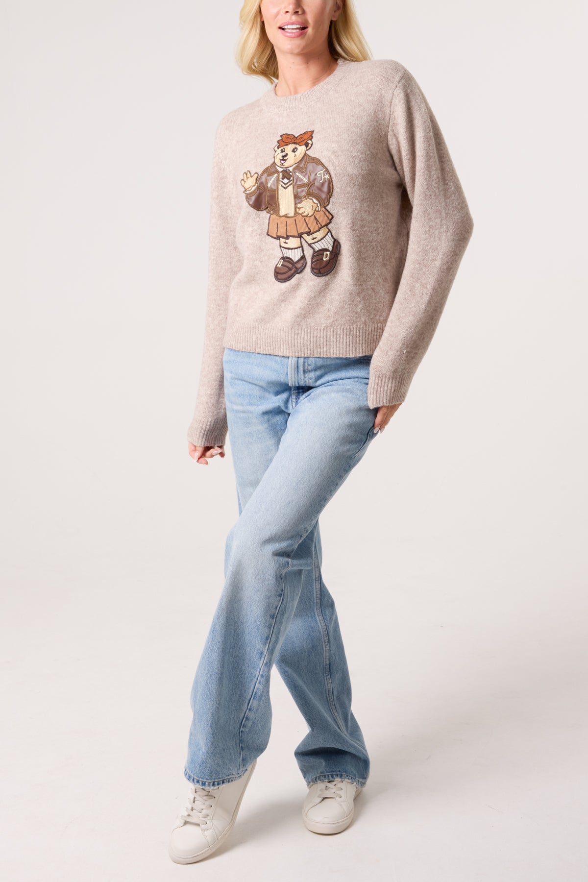 Embroidered School Bear  Knit Jumper