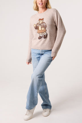 Embroidered School Bear  Knit Jumper