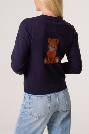 Fine Knit 2 Embroidered Teddy Bears Cardigan