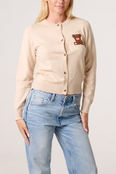 Fine Knit 2 Embroidered Teddy Bears Cardigan
