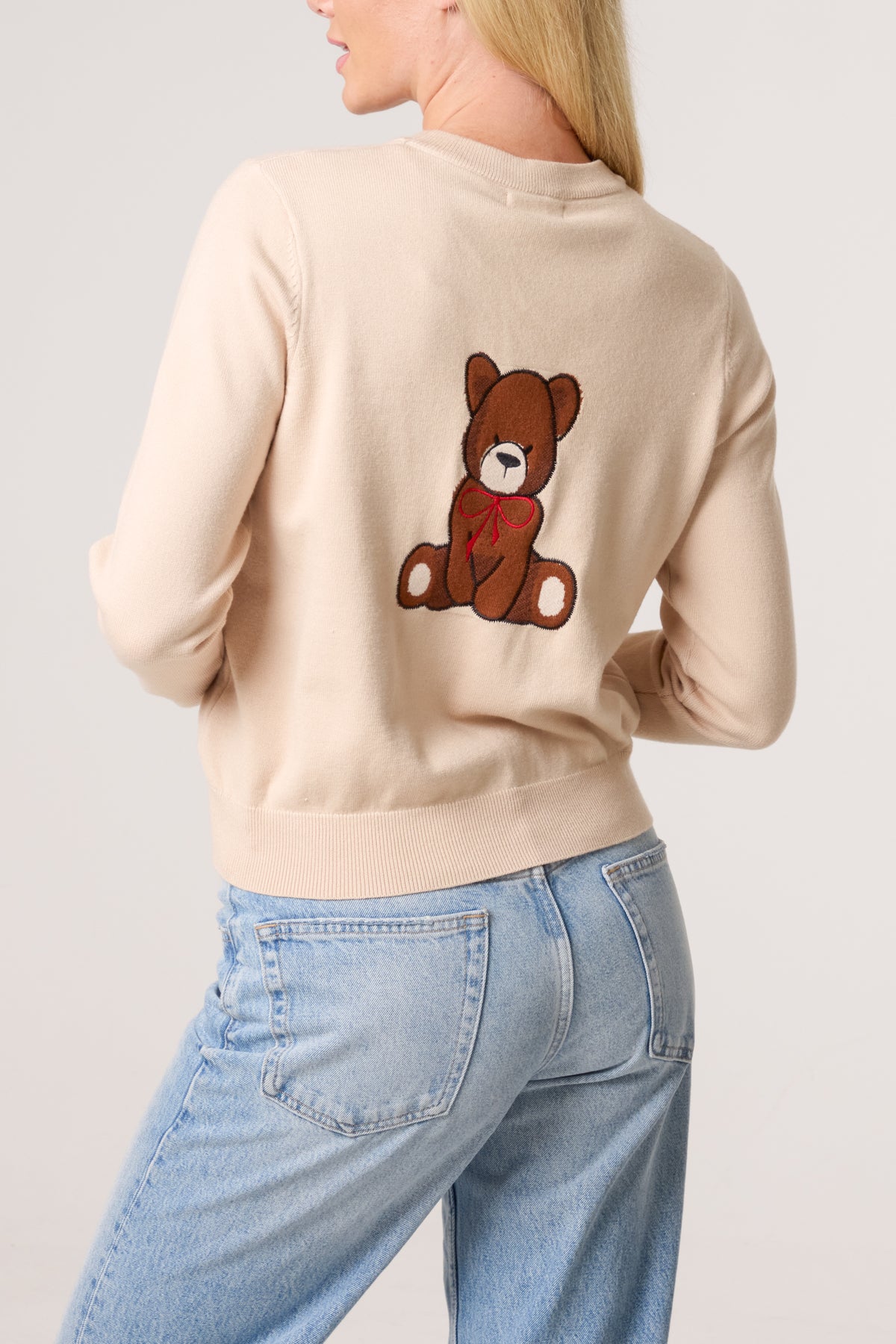 Embroidered Teddy Front & Back Crew Jumper