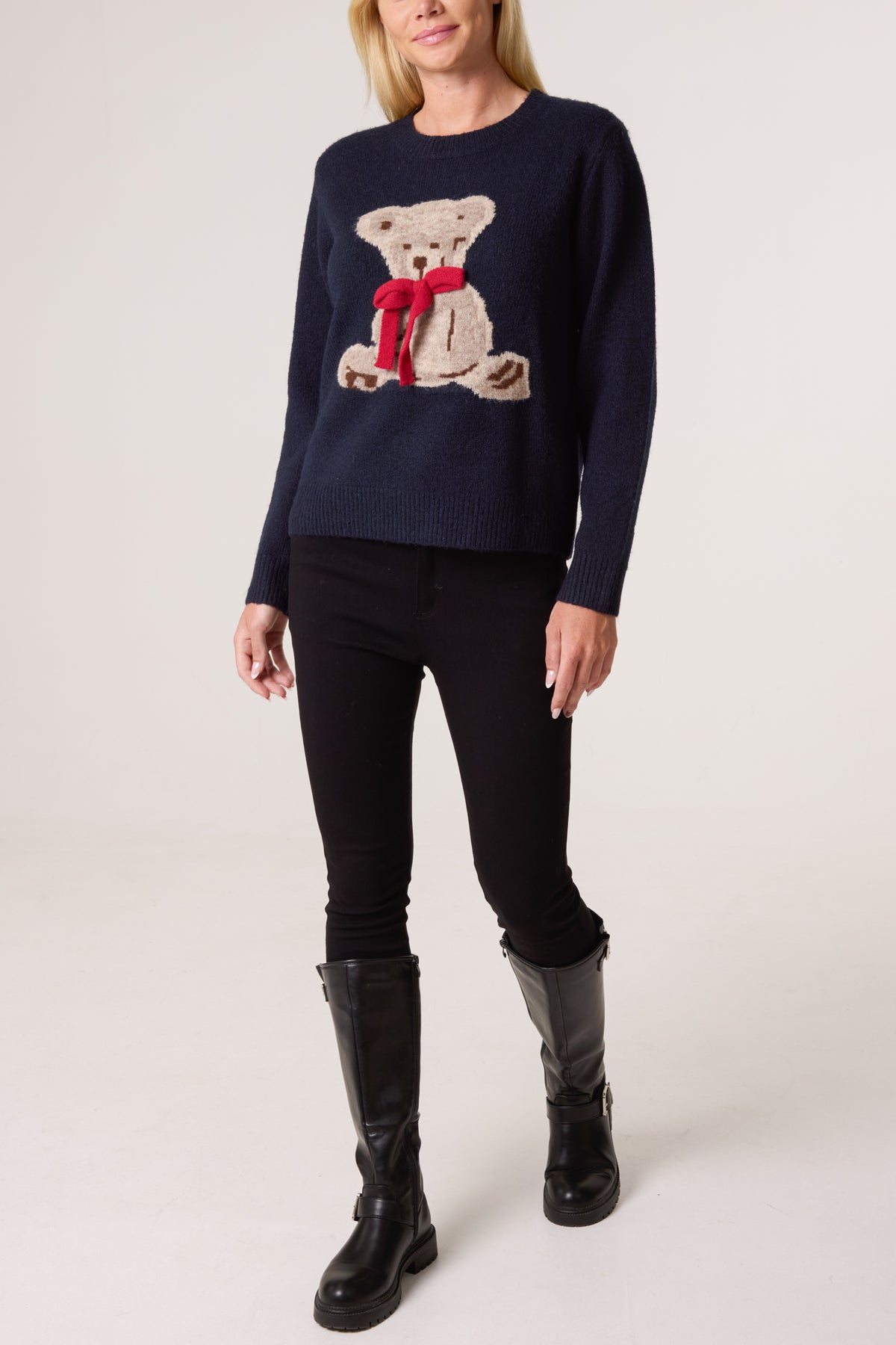 Bow Teddy Bear Jacquard Jumper