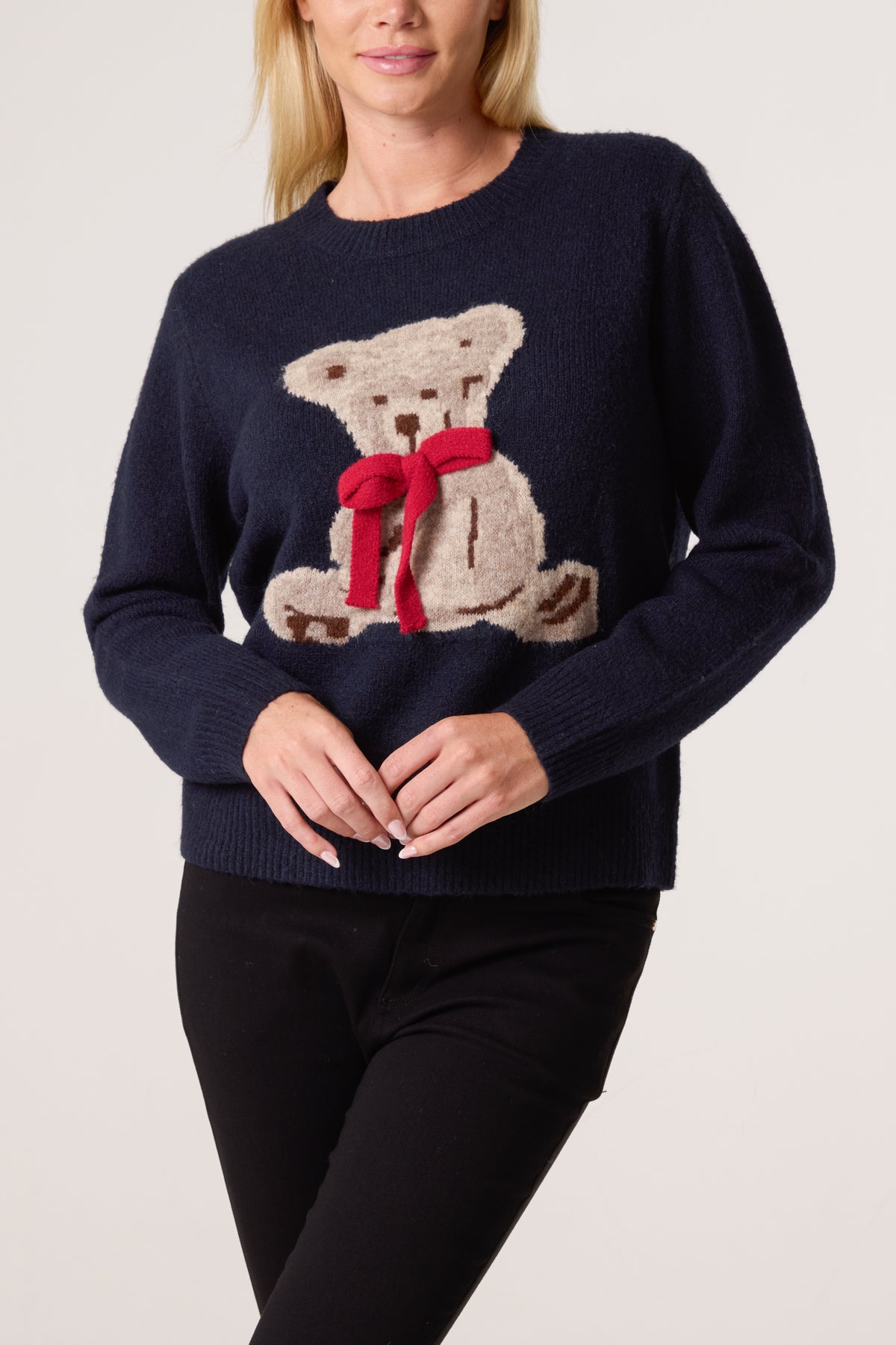 Bow Teddy Bear Jacquard Jumper