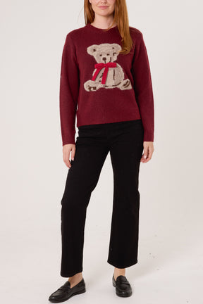 Bow Teddy Bear Jacquard Jumper
