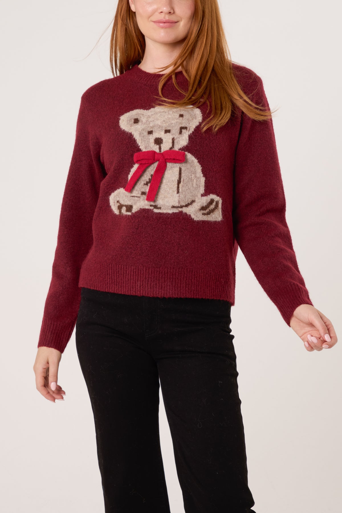 Bow Teddy Bear Jacquard Jumper