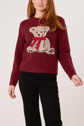 Bow Teddy Bear Jacquard Jumper