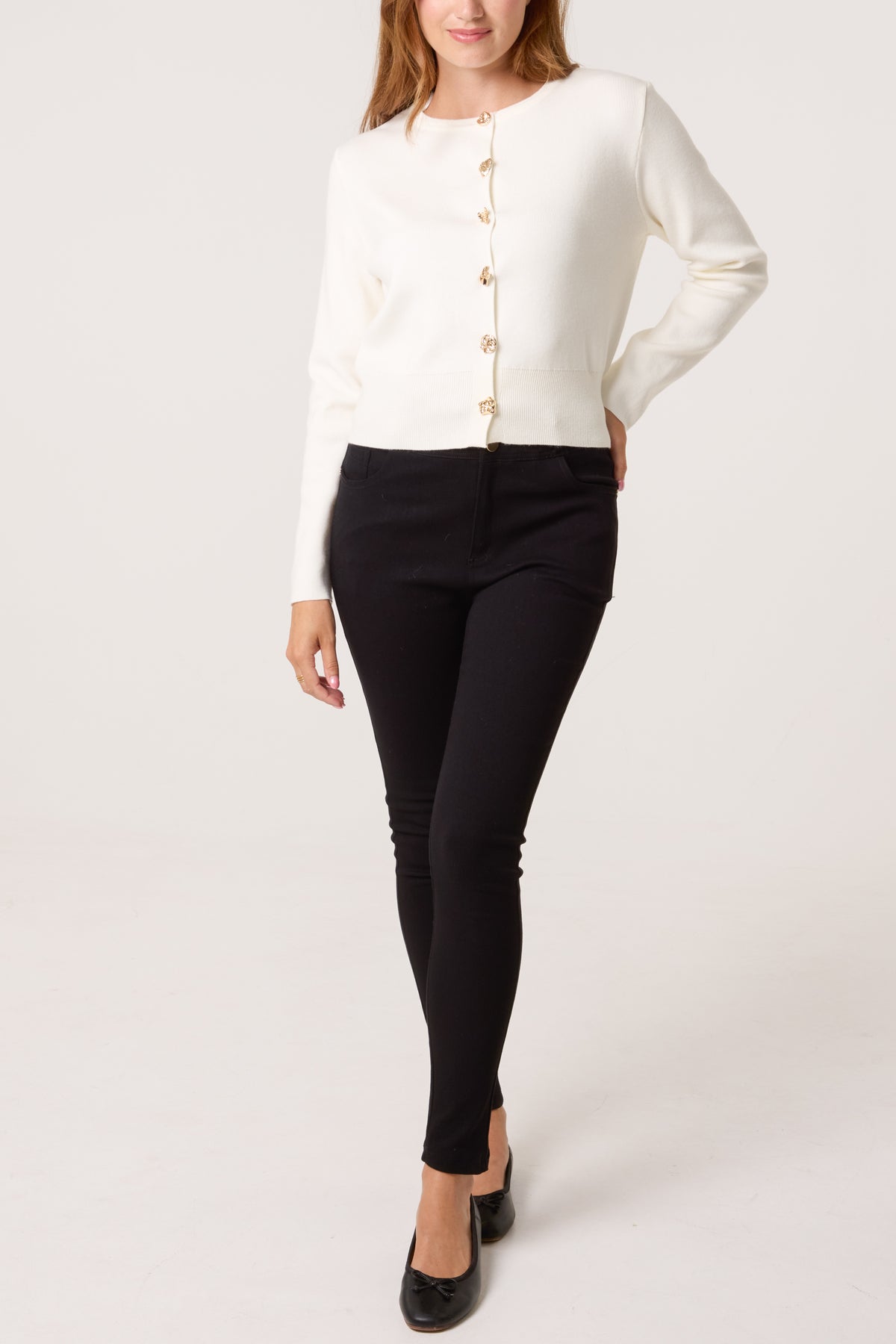 Gold Brooch Button Knit Cardigan