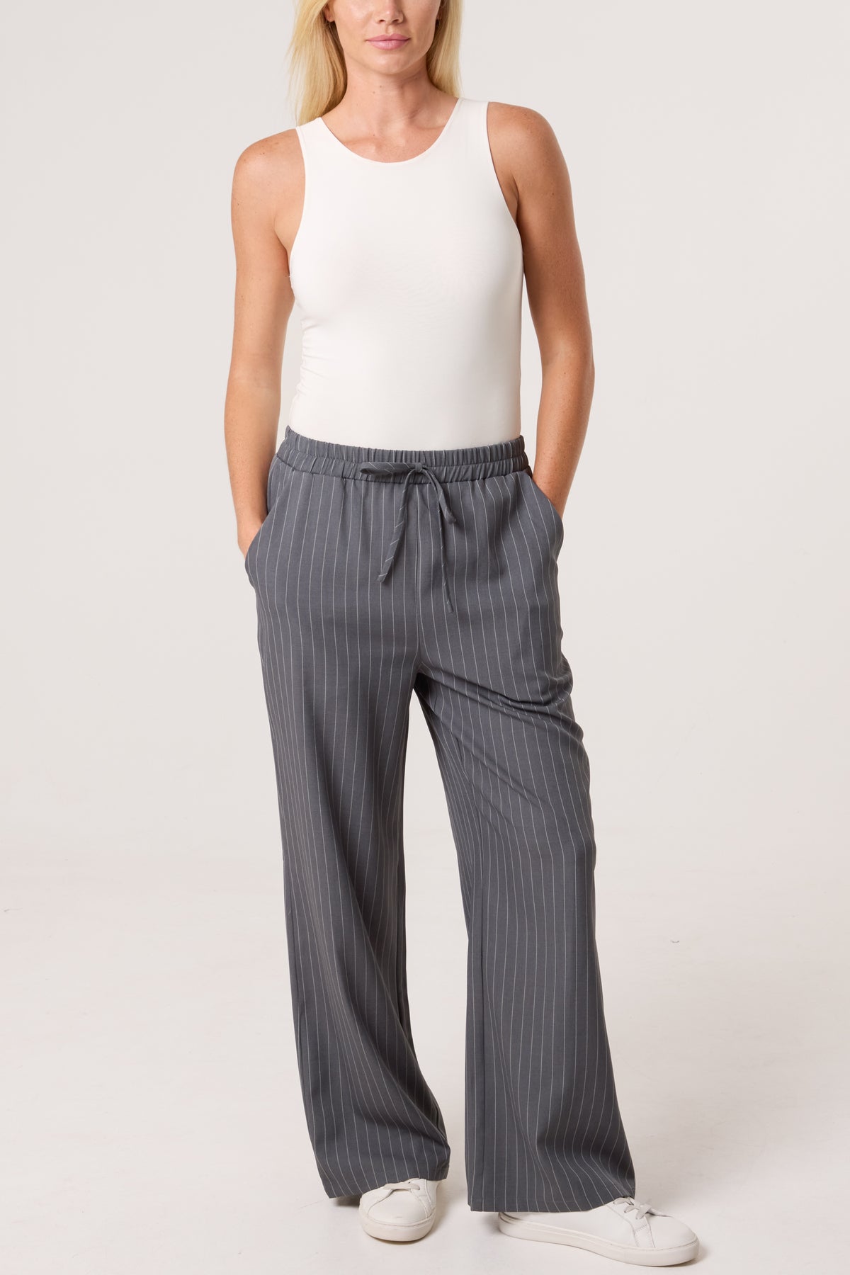 Elasticated Pinstripe Wide Leg Trousers