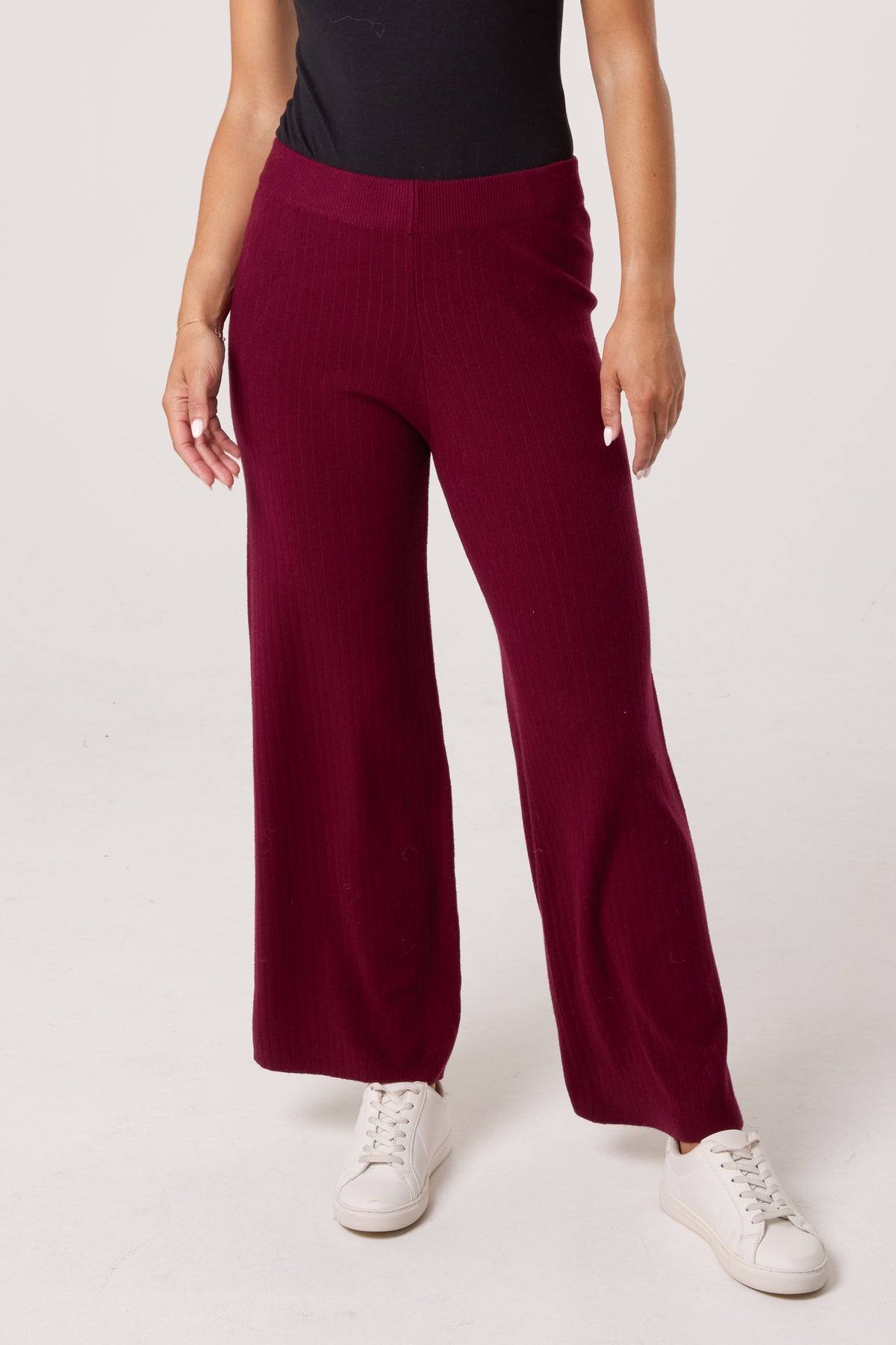 Ribbed Knit Wide Leg Trousers