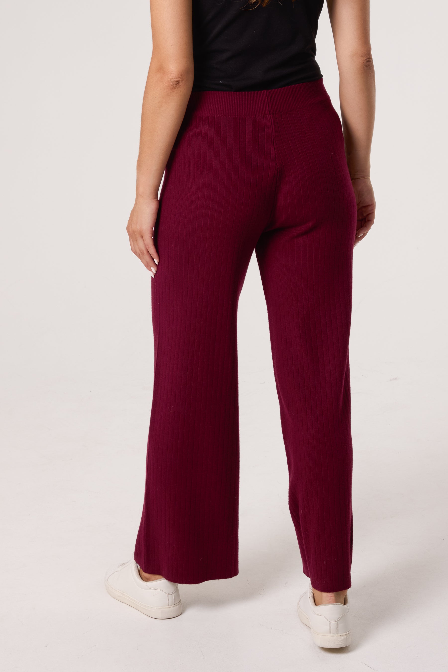 Ribbed Knit Wide Leg Trousers