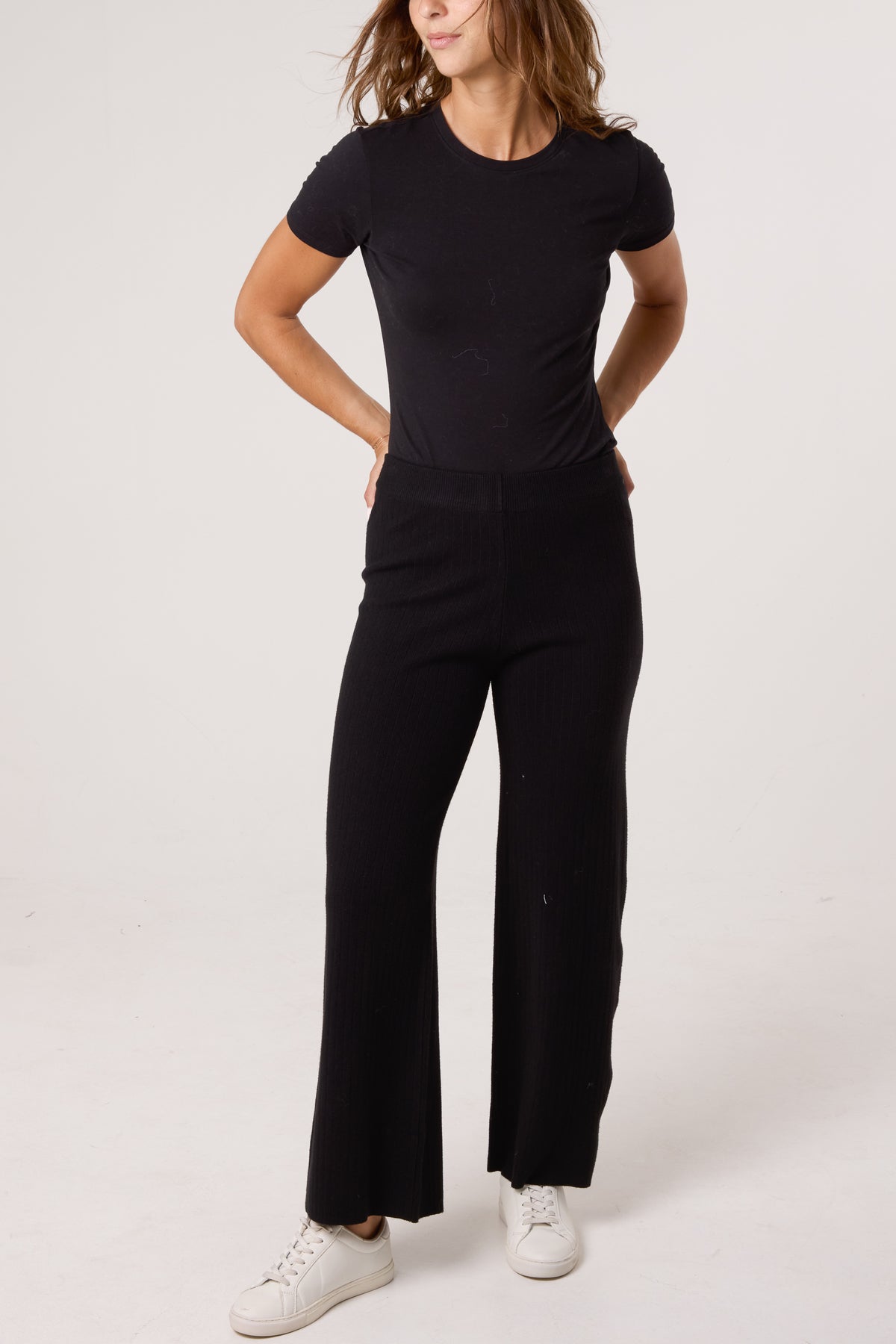 Ribbed Knit Wide Leg Trousers