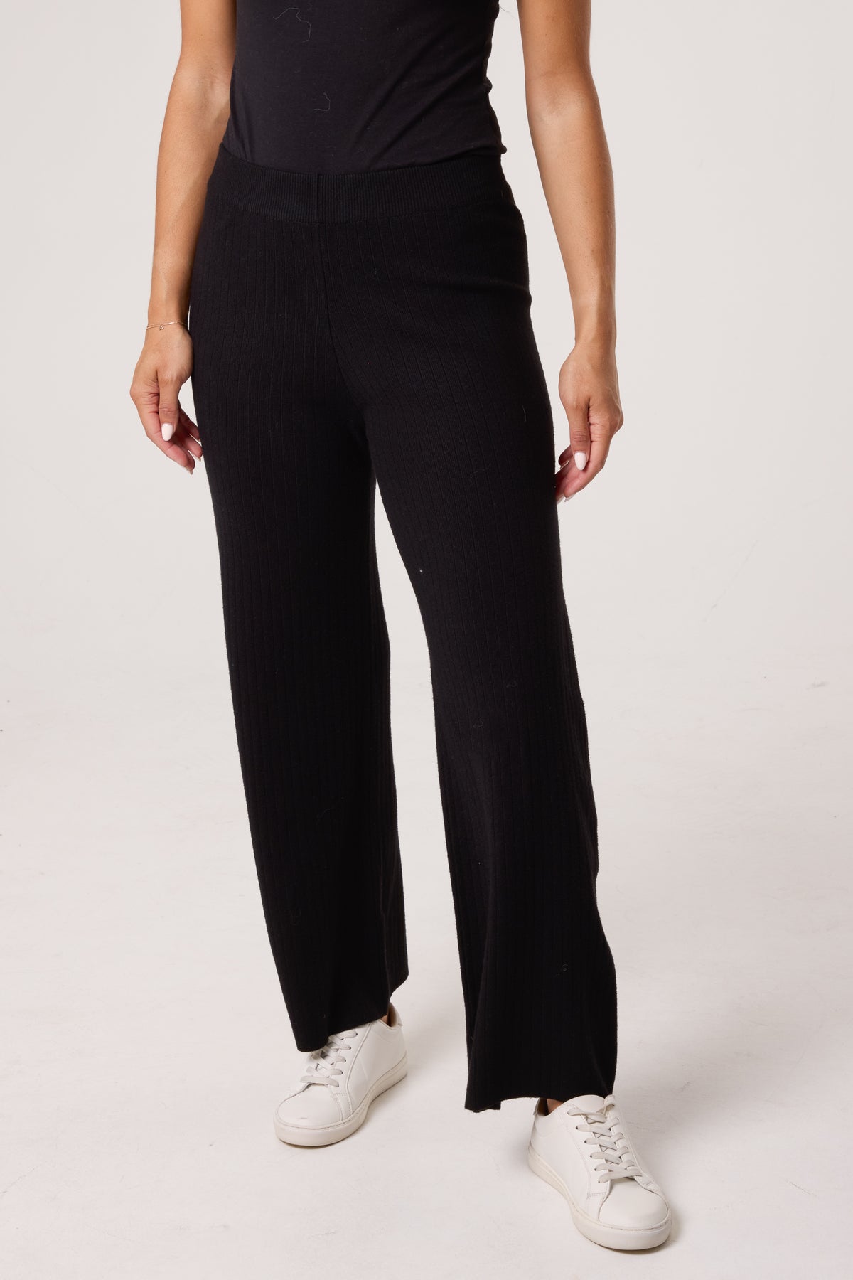 Ribbed Knit Wide Leg Trousers