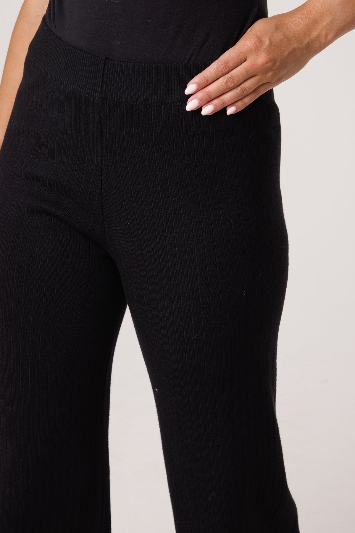 Ribbed Knit Wide Leg Trousers