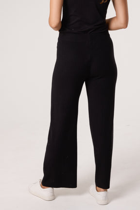 Ribbed Knit Wide Leg Trousers