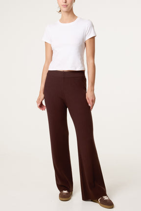 Ribbed Knit Wide Leg Trousers