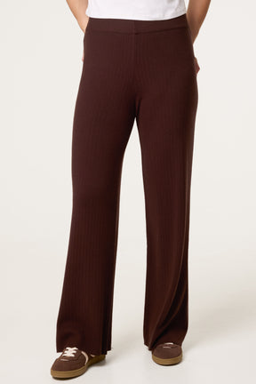 Ribbed Knit Wide Leg Trousers