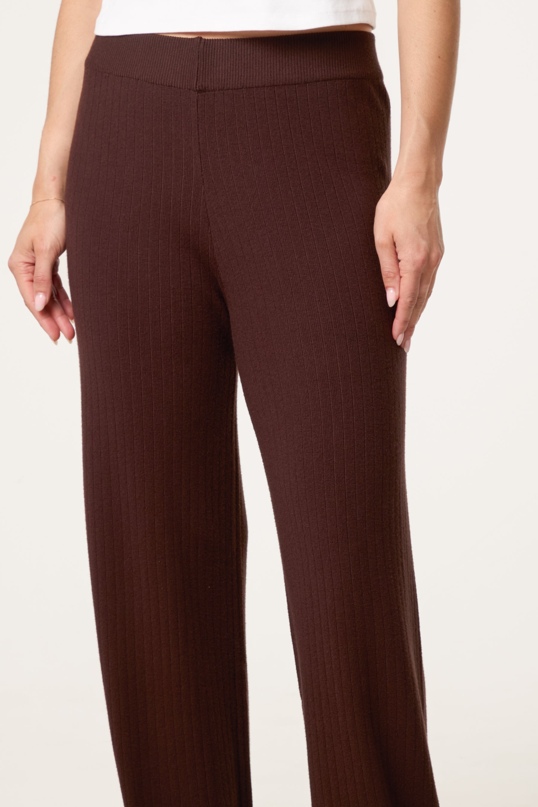 Ribbed Knit Wide Leg Trousers