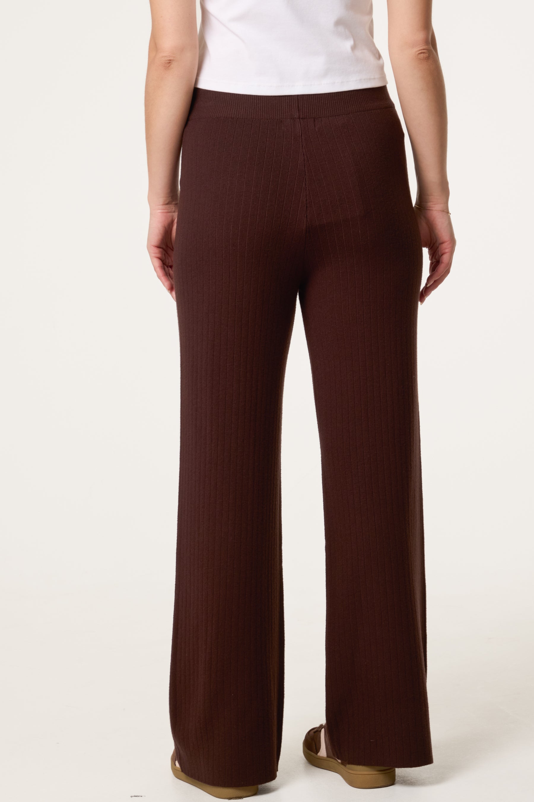 Ribbed Knit Wide Leg Trousers