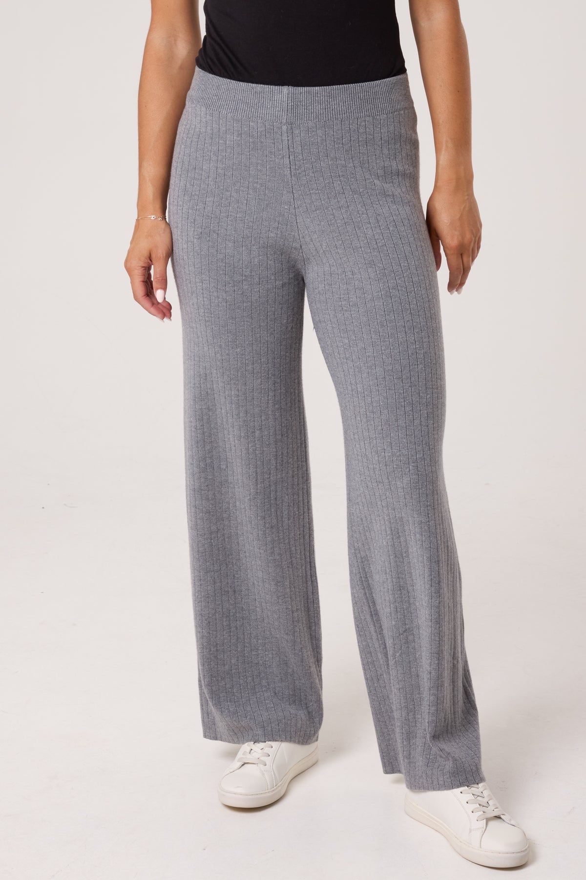 Ribbed Knit Wide Leg Trousers