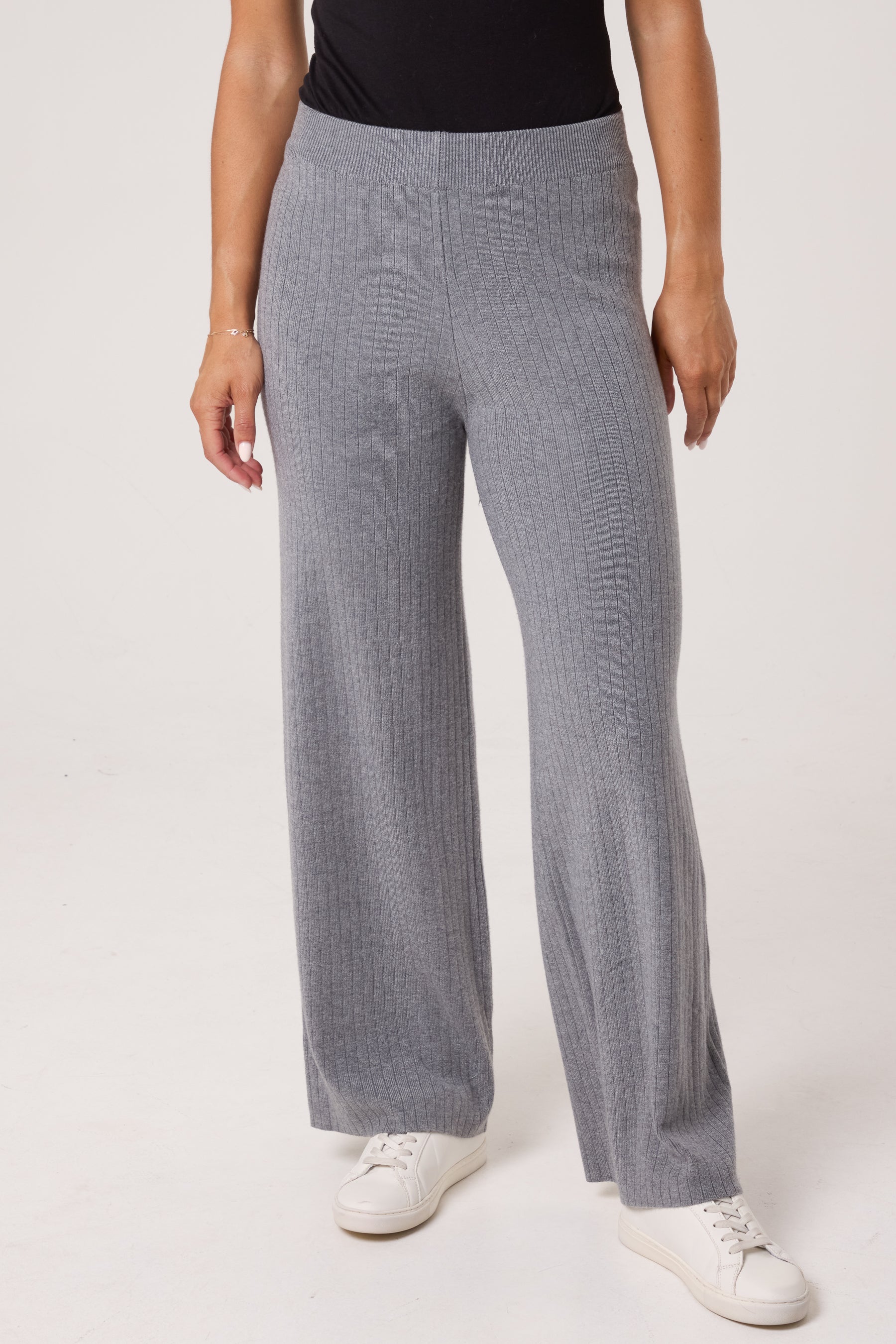 Ribbed Knit Wide Leg Trousers