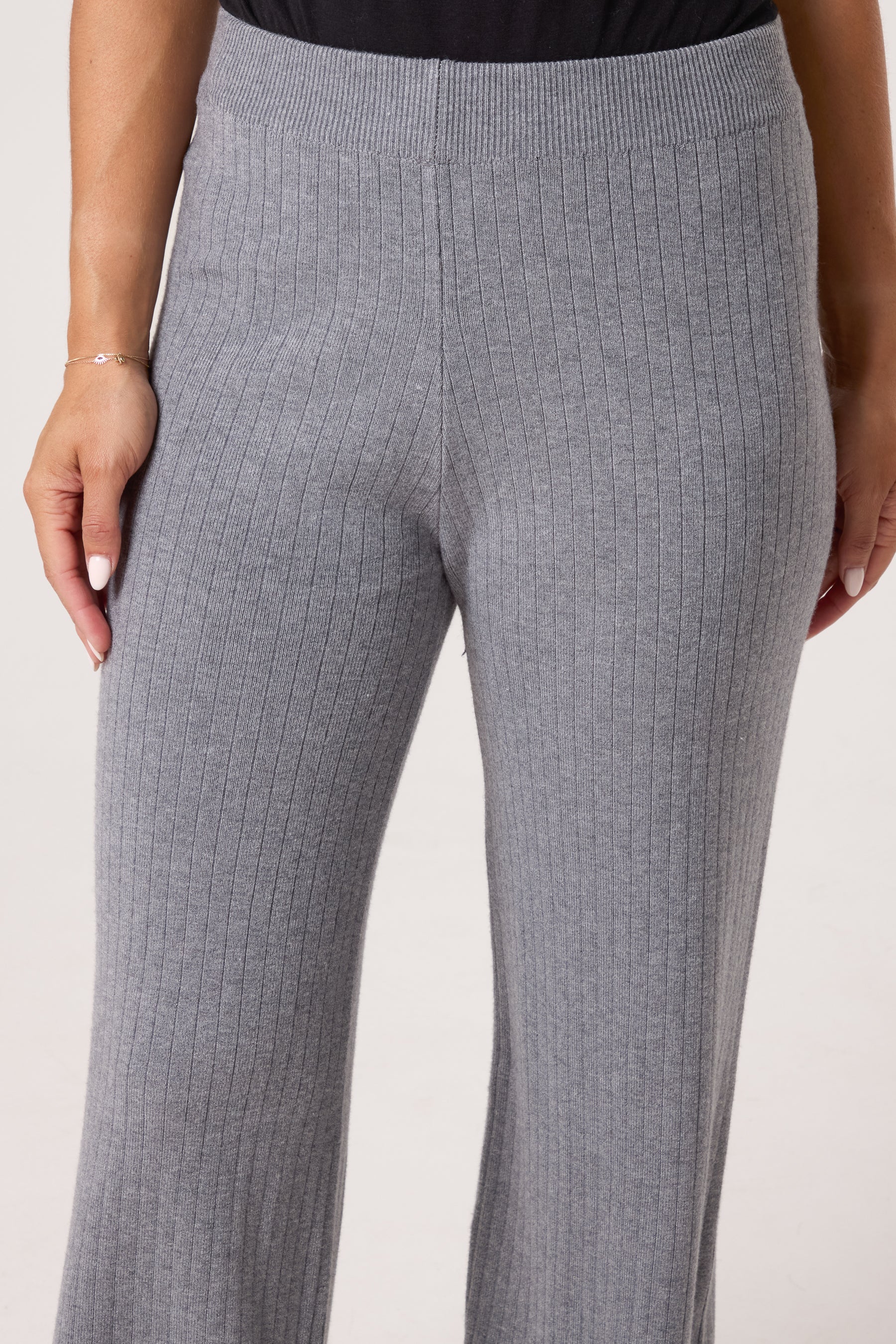 Ribbed Knit Wide Leg Trousers