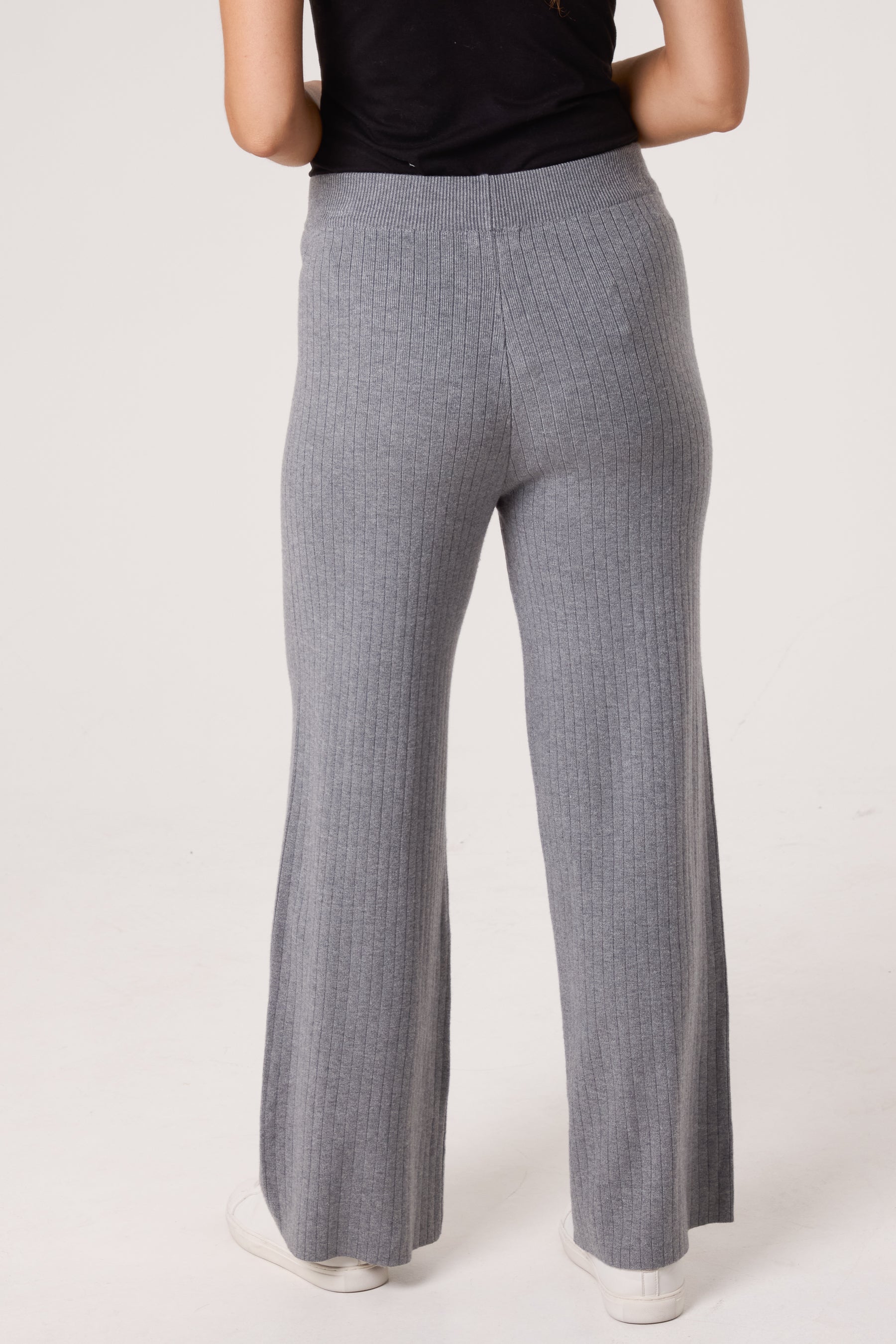 Ribbed Knit Wide Leg Trousers