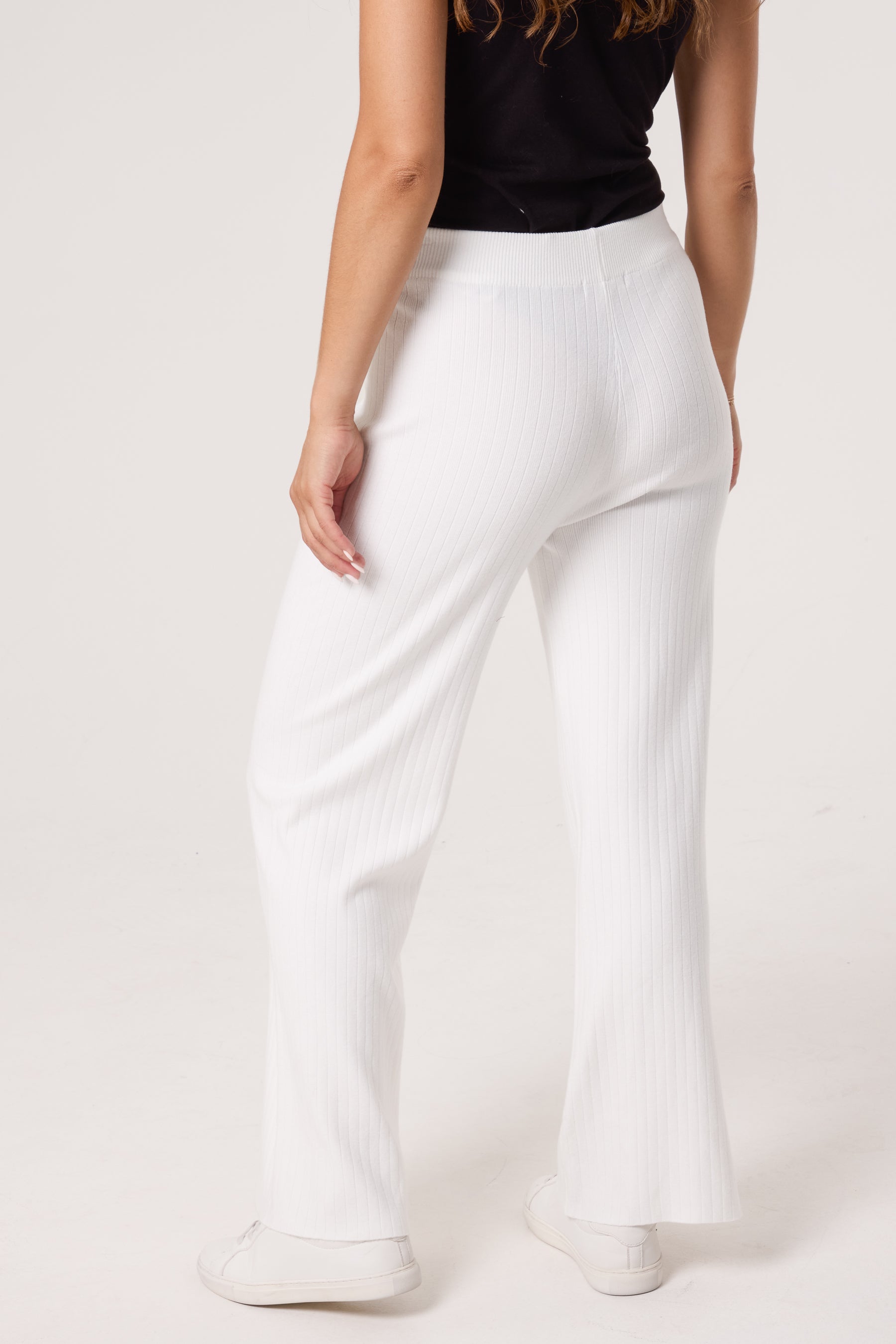 Ribbed Knit Wide Leg Trousers