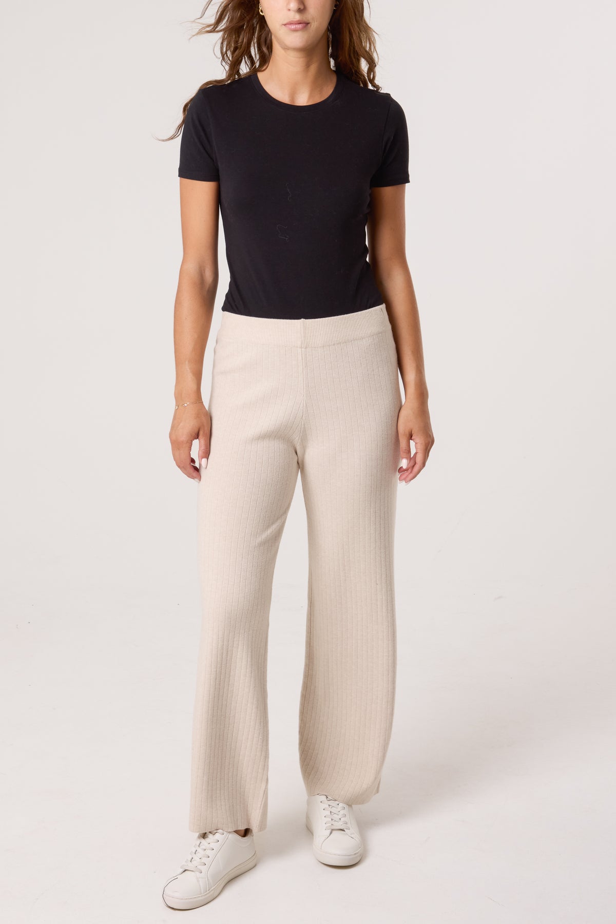 Ribbed Knit Wide Leg Trousers