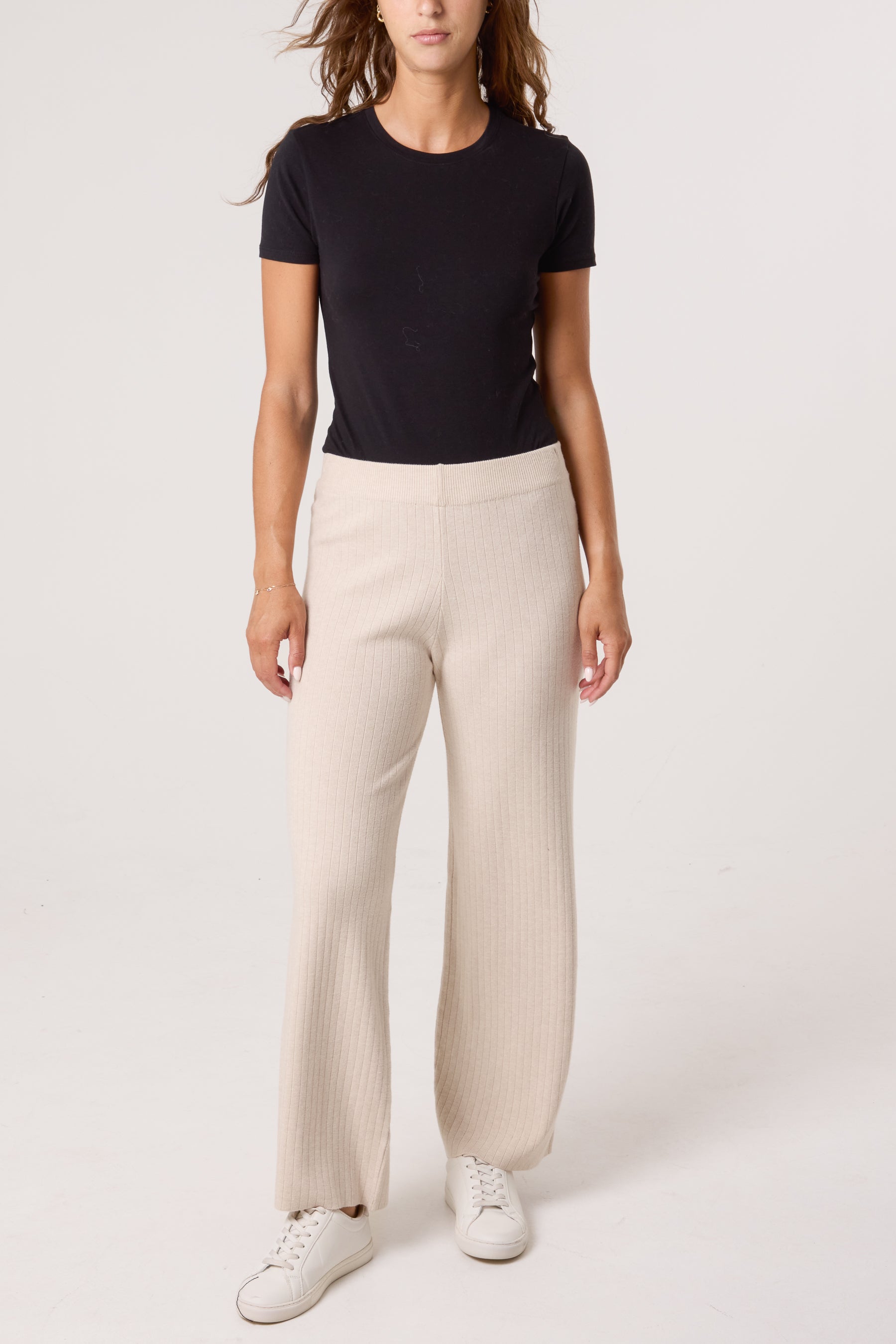 Ribbed Knit Wide Leg Trousers
