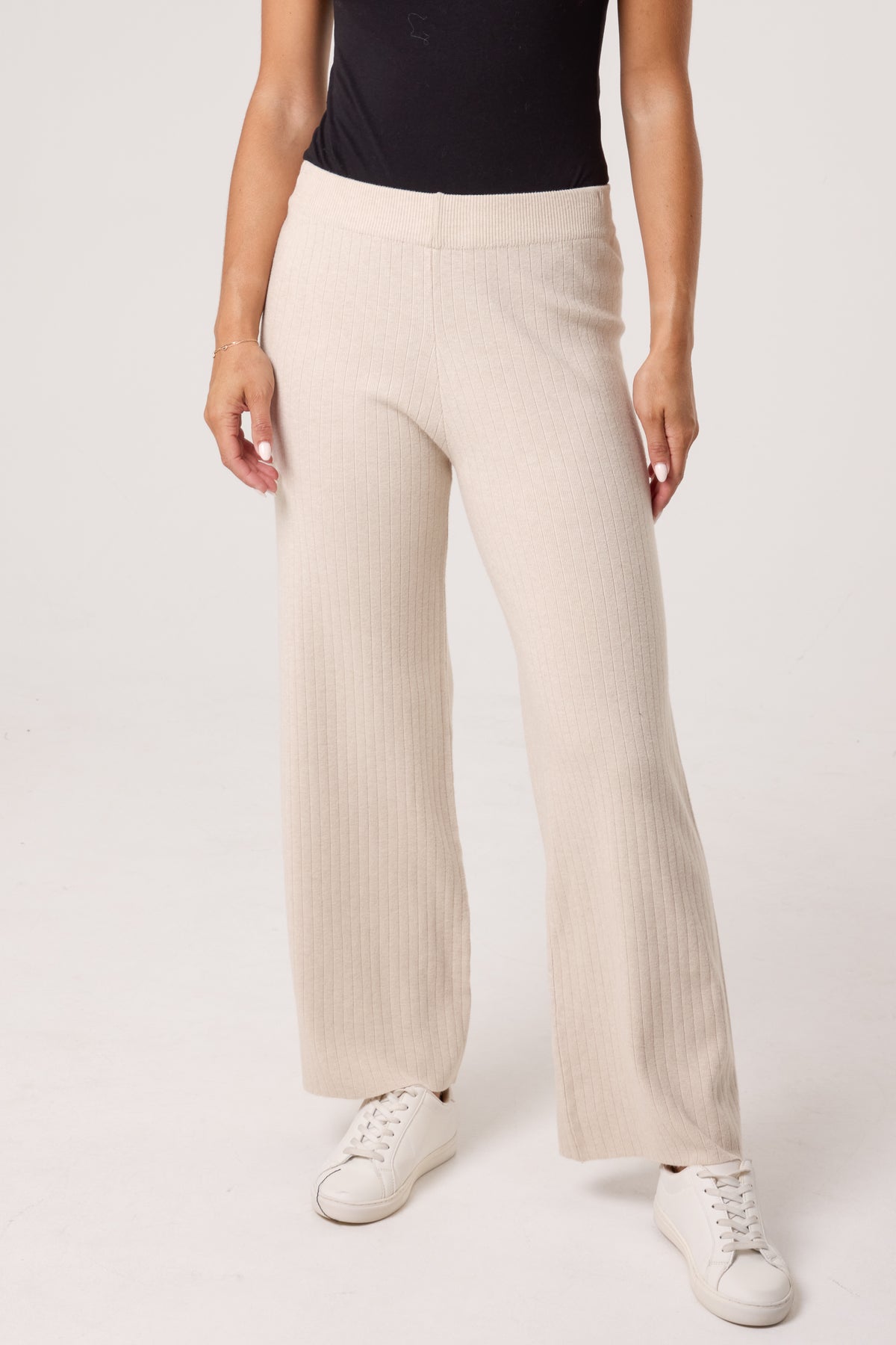 Ribbed Knit Wide Leg Trousers