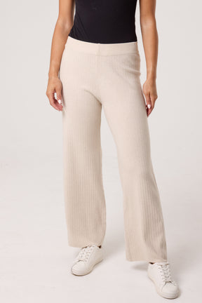 Ribbed Knit Wide Leg Trousers