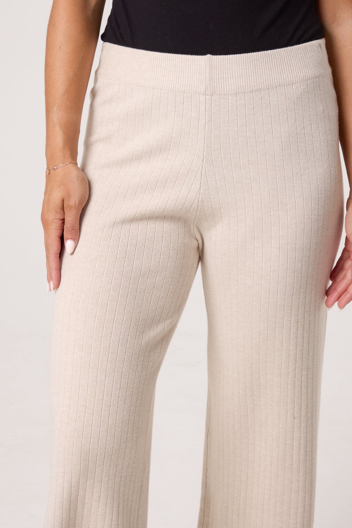 Ribbed Knit Wide Leg Trousers