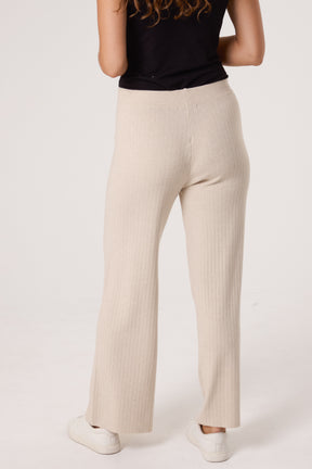 Ribbed Knit Wide Leg Trousers