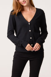 V-Neck Jewelled Button Knit Cardigan