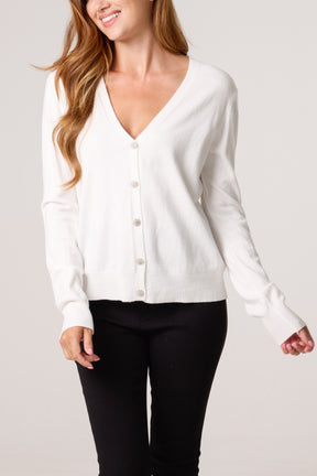 V-Neck Jewelled Button Knit Cardigan