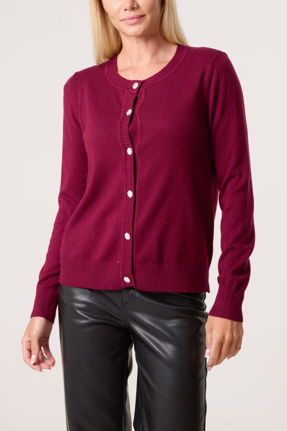 Round Neck Jewelled Button Cardigan