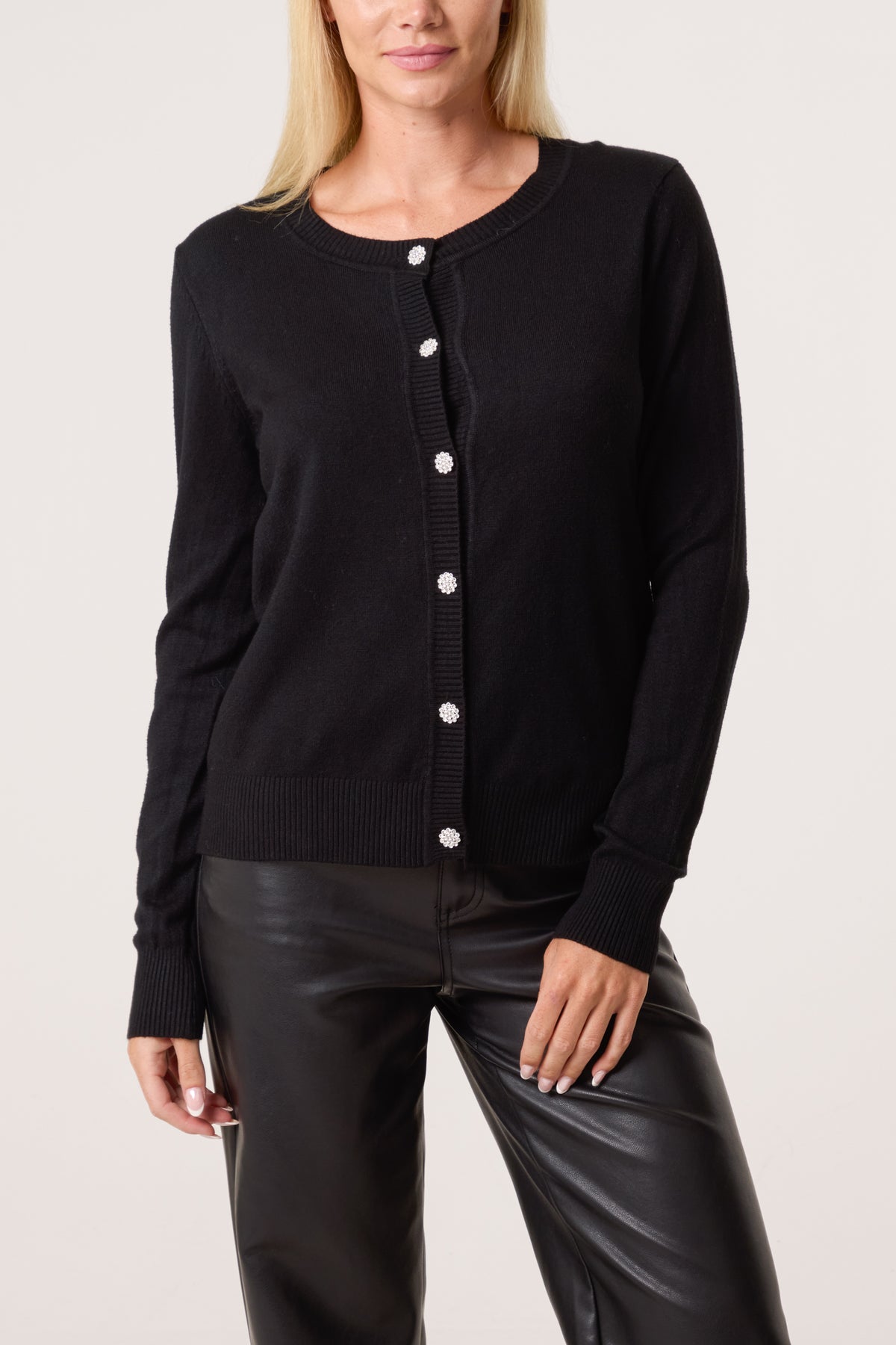 Round Neck Jewelled Button Cardigan
