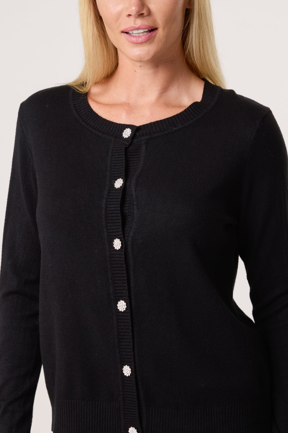 Round Neck Jewelled Button Cardigan