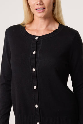 Round Neck Jewelled Button Cardigan