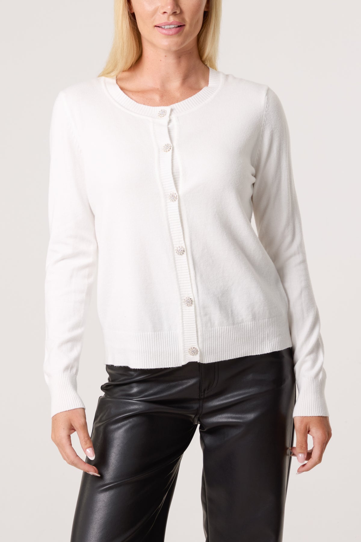 Round Neck Jewelled Button Cardigan