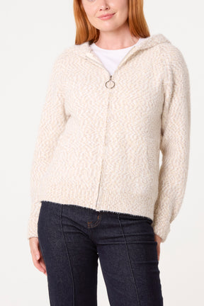 Fluffy Zip Through Hooded Cardigan