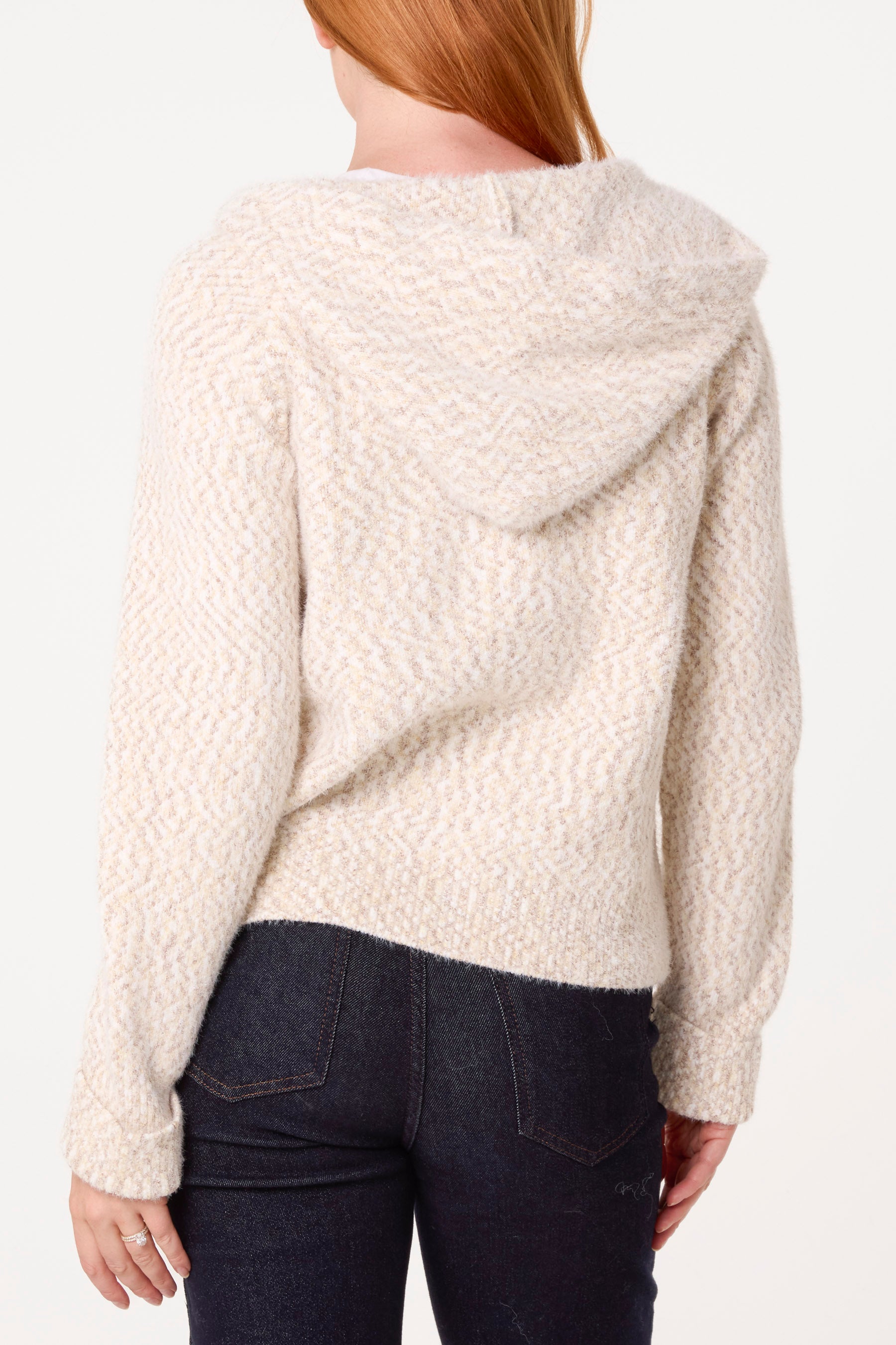 Fluffy Zip Through Hooded Cardigan