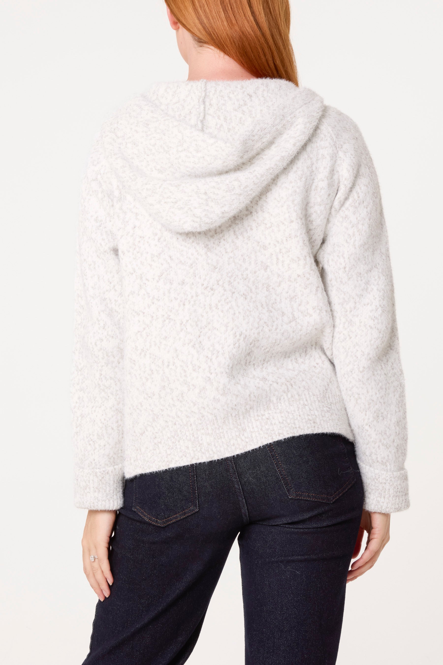 Fluffy Zip Through Hooded Cardigan