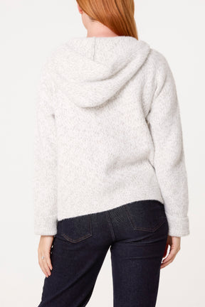 Fluffy Zip Through Hooded Cardigan