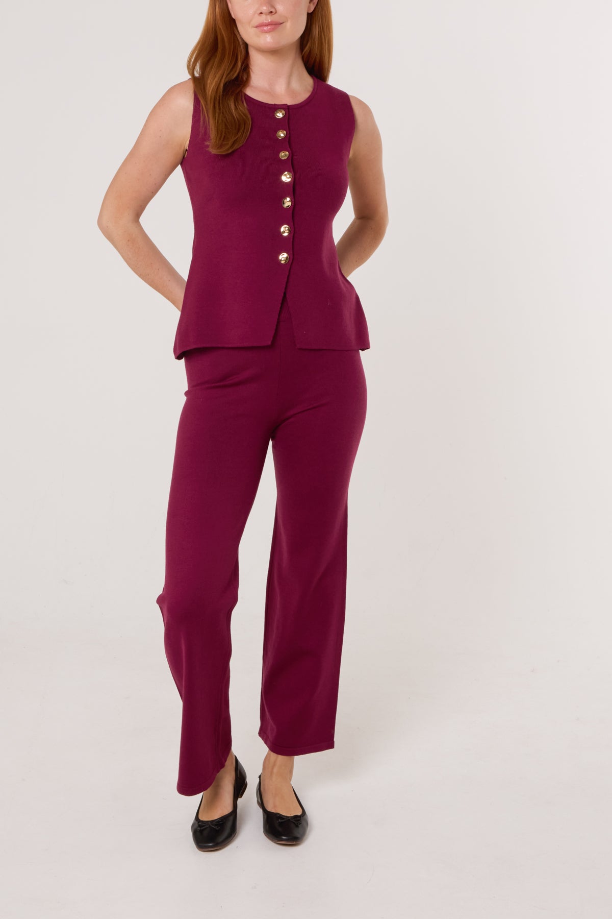 Ribbed Gold Button Waistcoat & Trouser Set