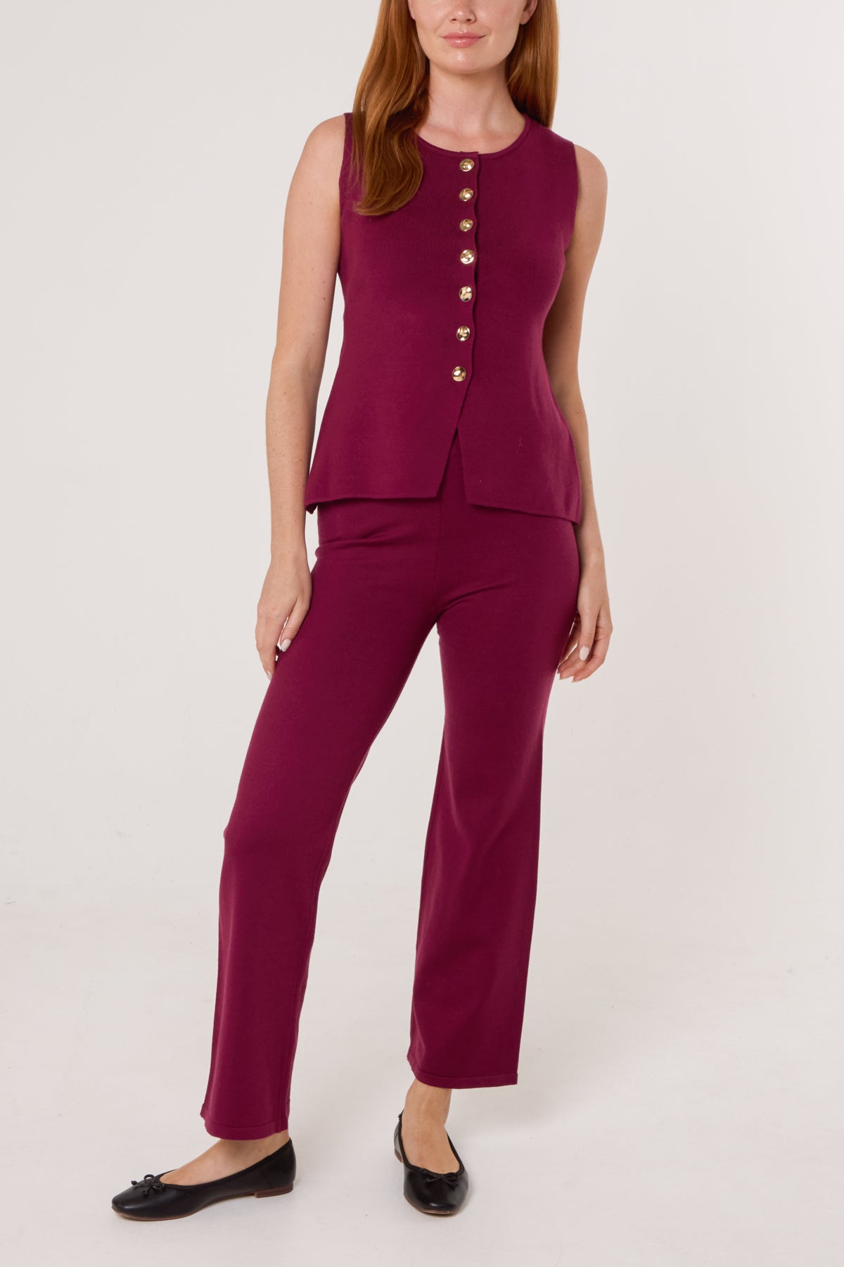 Ribbed Gold Button Waistcoat & Trouser Set