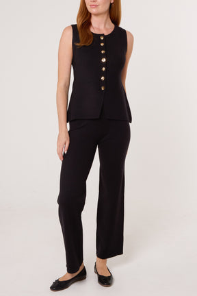 Ribbed Gold Button Waistcoat & Trouser Set