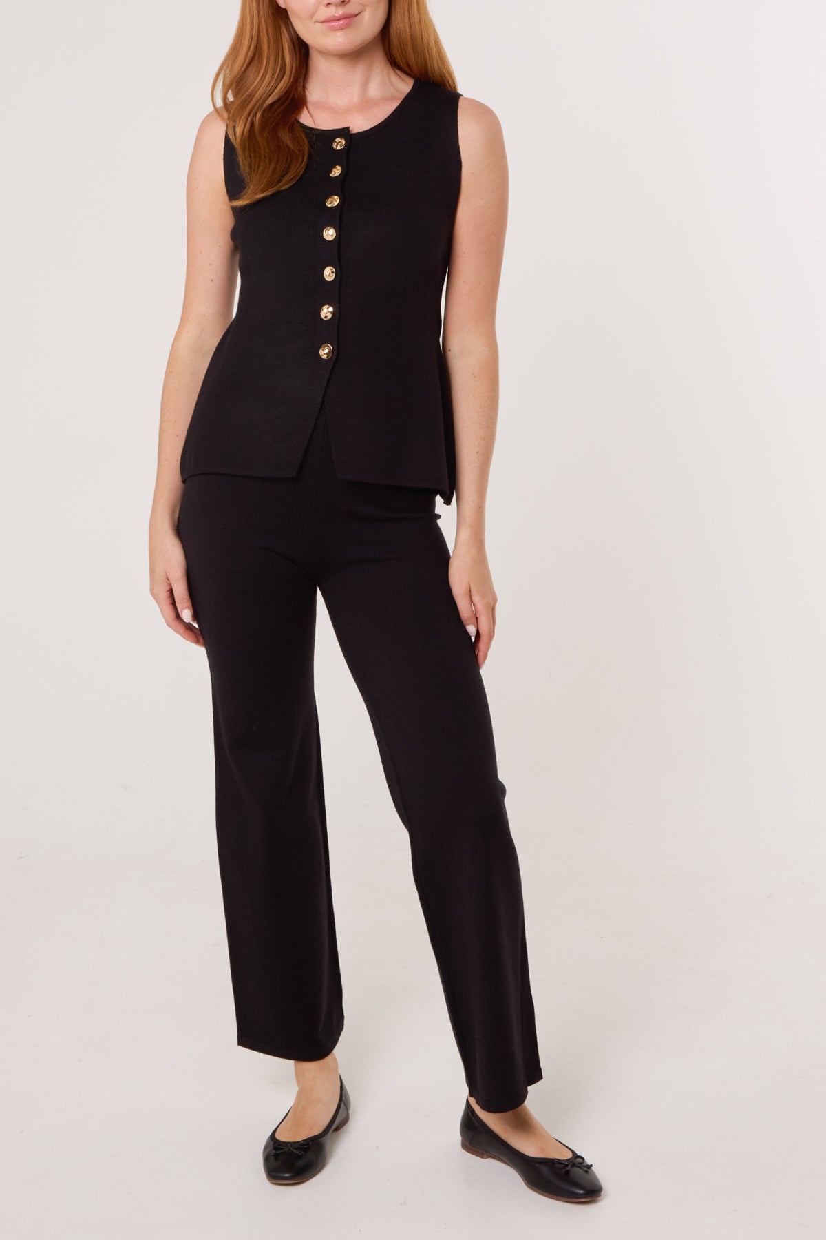 Ribbed Gold Button Waistcoat & Trouser Set